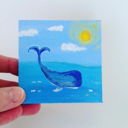 Mini Canvas Art/ Blue Whale Tiny Art/original..