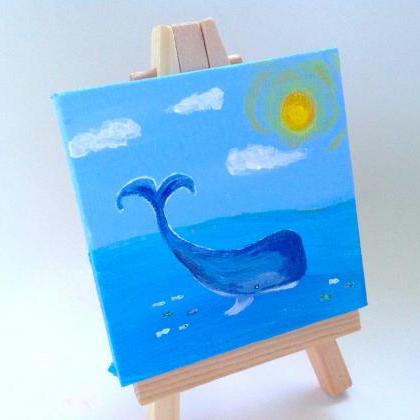 Mini Canvas Art/ Blue Whale Tiny Art/original..