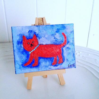 Small Canvas Painting Of A Cat /tiny Art/original..