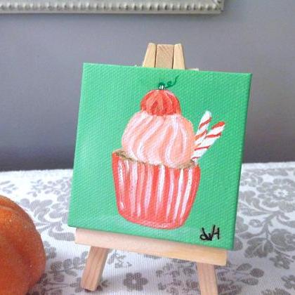 Small Canvas Art Pumpkin Cupcake Painting/..