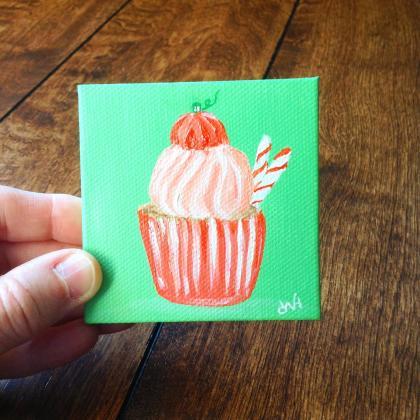 Small Canvas Art Pumpkin Cupcake Painting/..