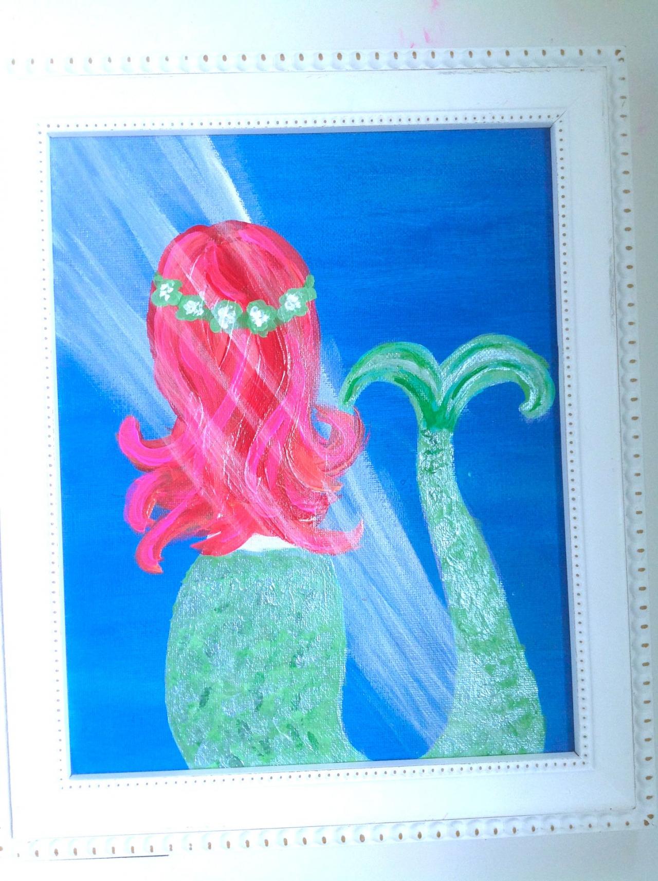 Mini Canvas Art, Mermaid Painting/ Original Painting On Canvas / Mermaid Art / Painting / Small Home Decor / Whimsical Painting / Fantasy /