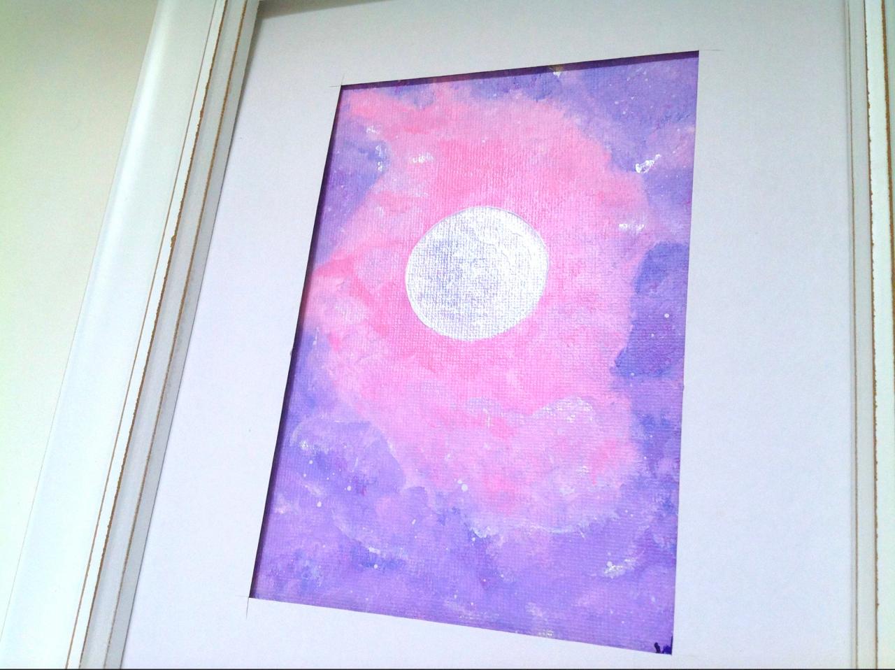 Mini Canvas Painting, Pink And Purple Clouds/ Small Art/original Art/moon Art/sky Painting/home Decor/sky Art/cotton Candy Clouds/art/space