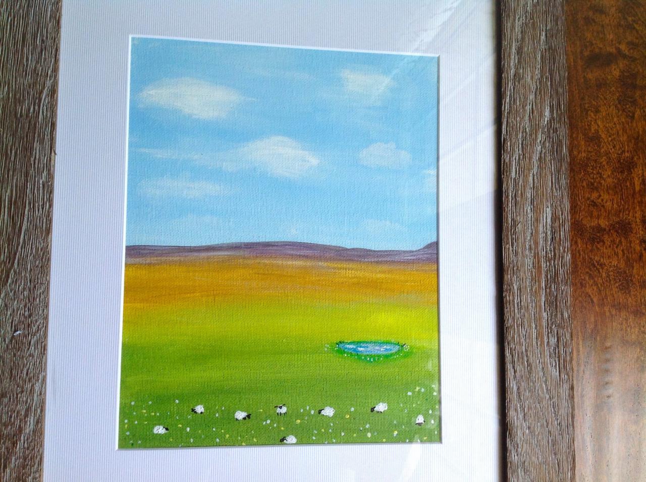 Small Canvas Painting, Landscape Painting/ Original Art On Canvas/ Small Art/ Sheep/ Landscape/ Art/ Mountains/ Small Home Decor/ Small Artwork/