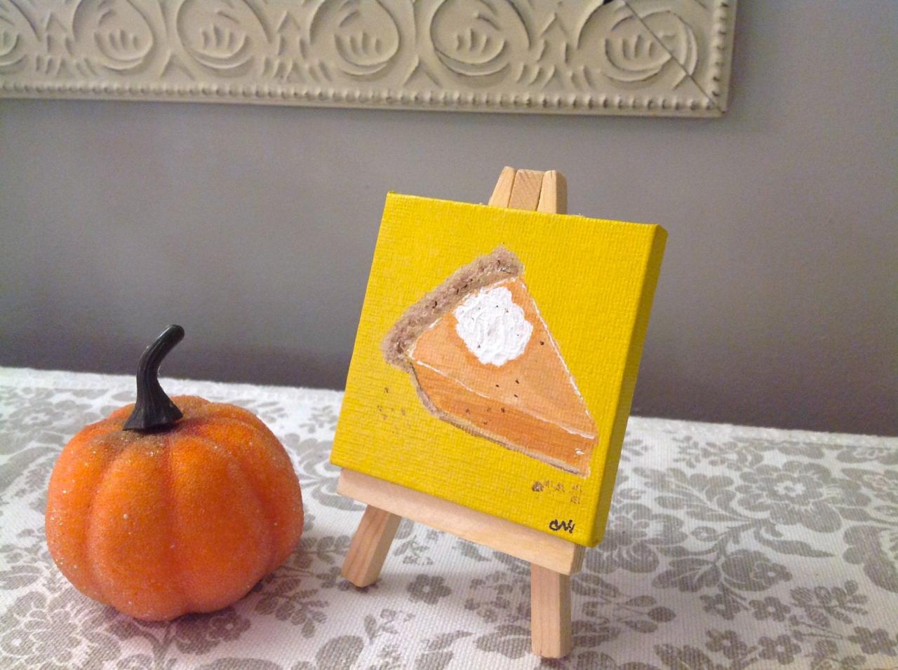 Mini Canvas Original Painting Pumpkin Pie Art/small Art/original Art/tiny Painting/autumn Decor/collectable Art/small